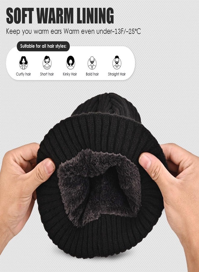 POONWEI Unisex Fleece-Lined Knitted Beanie Hat, Winter Warm and Fashionable Cuffed Cap for Men Women (US, Alpha, One Size, Black) - Image 3